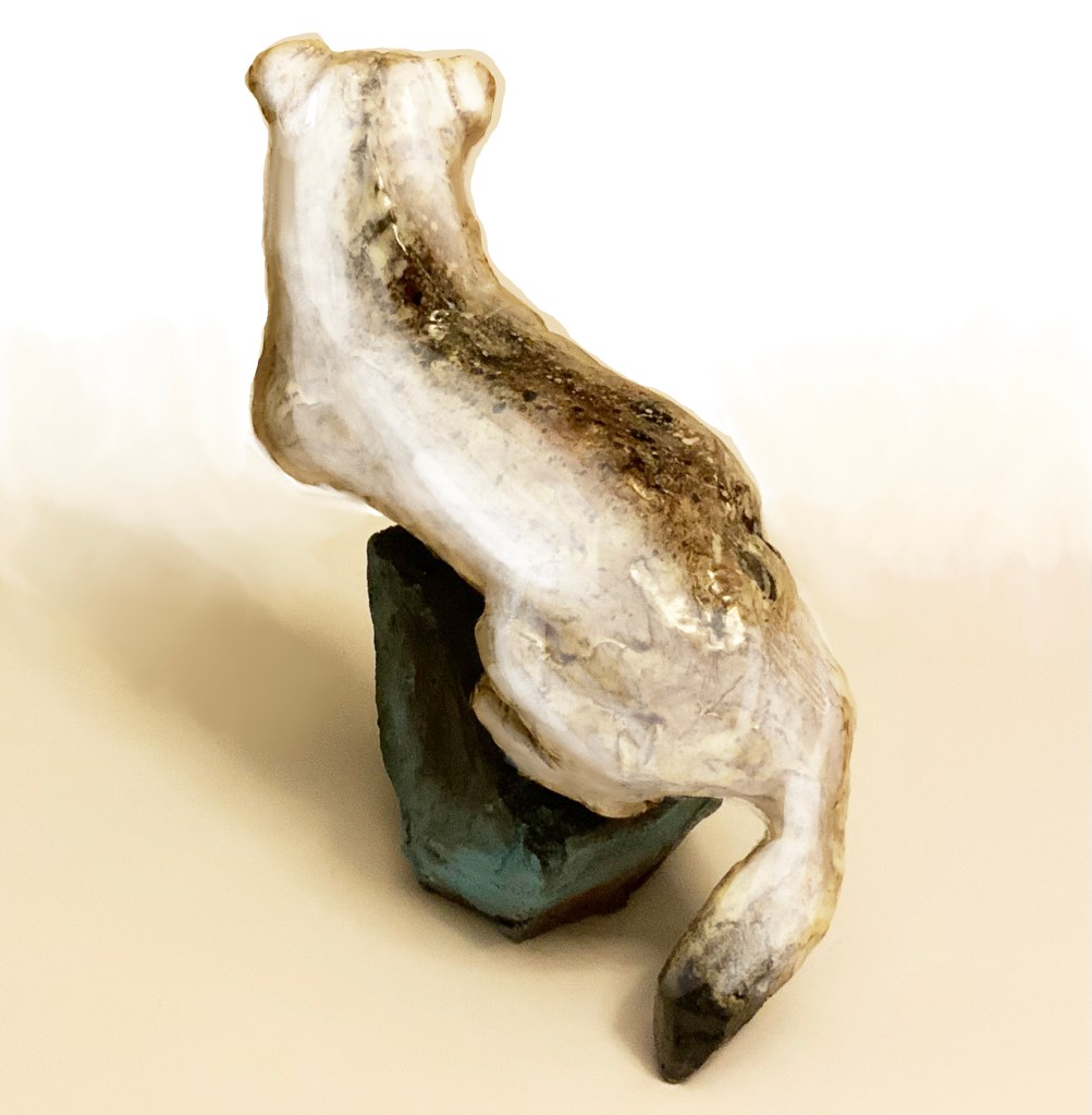 Sculpture belette furet pose alerte ceramique